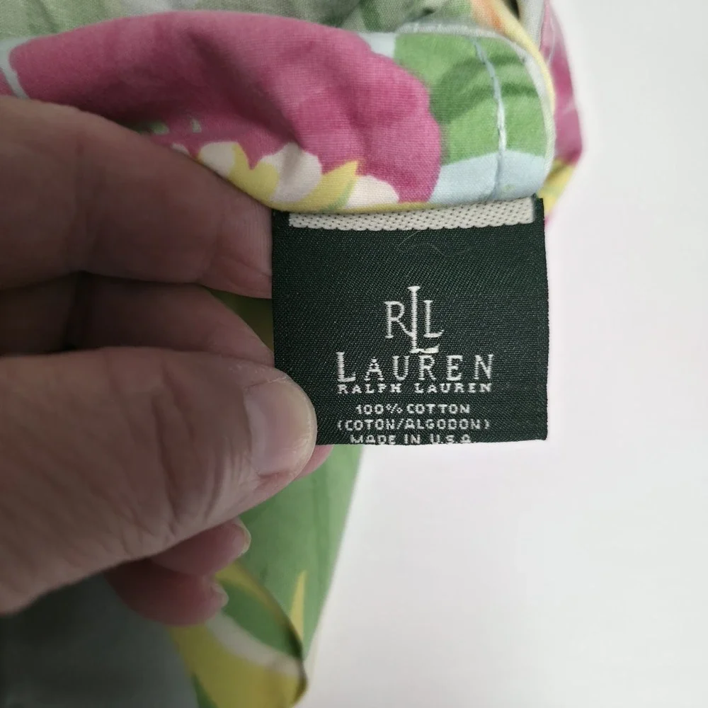 VTG Ralph Lauren Sandy Lane Tropical Hibiscus Pillowcase Pair Blue Pink Standard